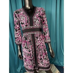 INC International Concepts Womens Pink Black Paisley V-Neck Empire Waist Dress S